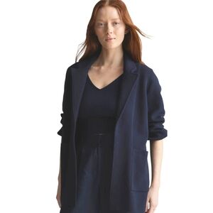Quince Blazer Womens XL Navy Blue Organic Cotton Chunky Warm Collared Lapel